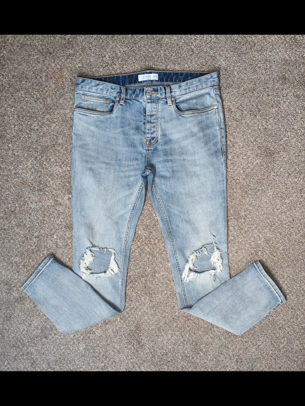 Topman Light Blue Skinny Ripped Knee Jeans